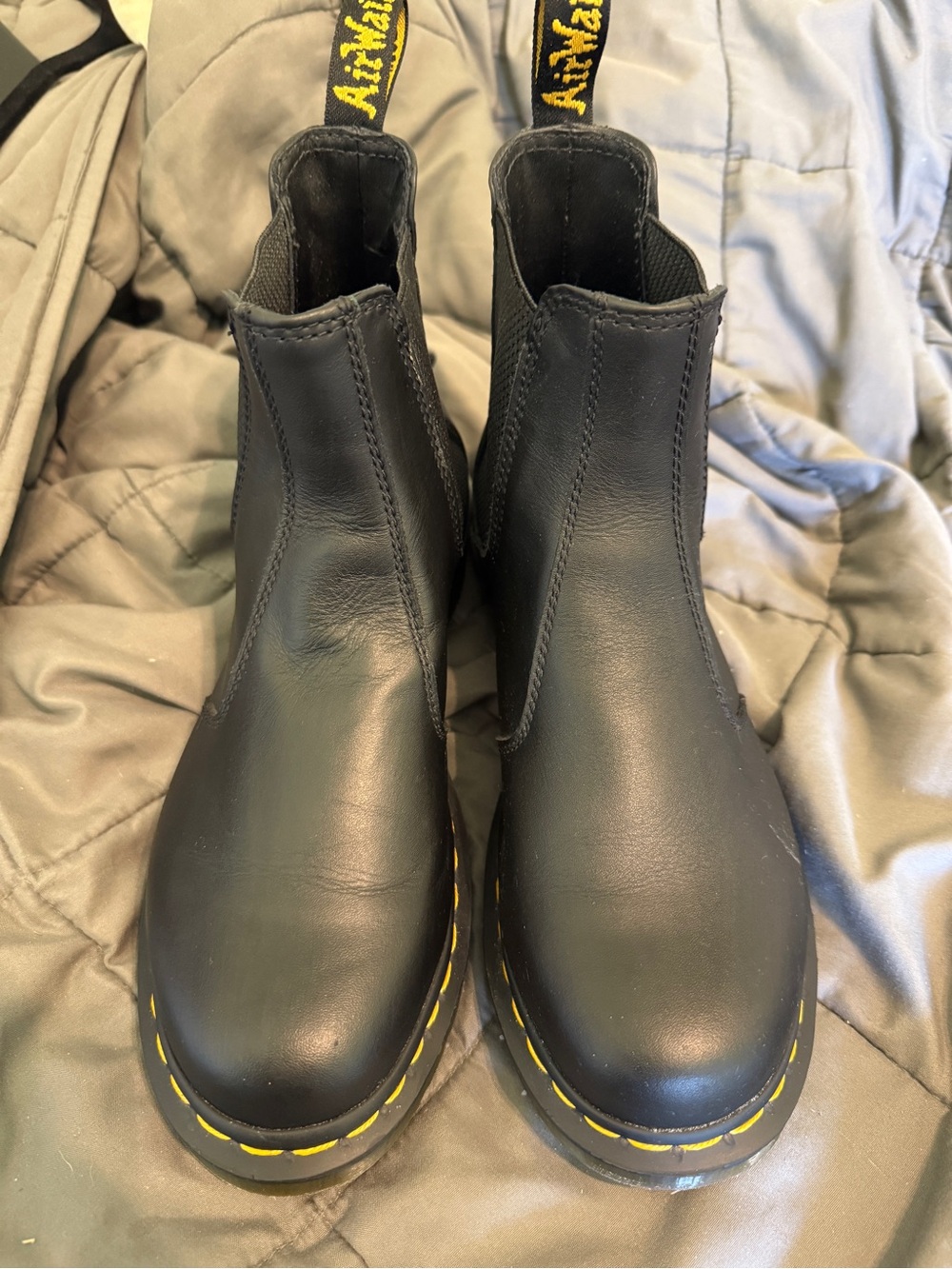 Dr. Martens Black Leather Chelsea Boots with Yellow Tag and Stitching